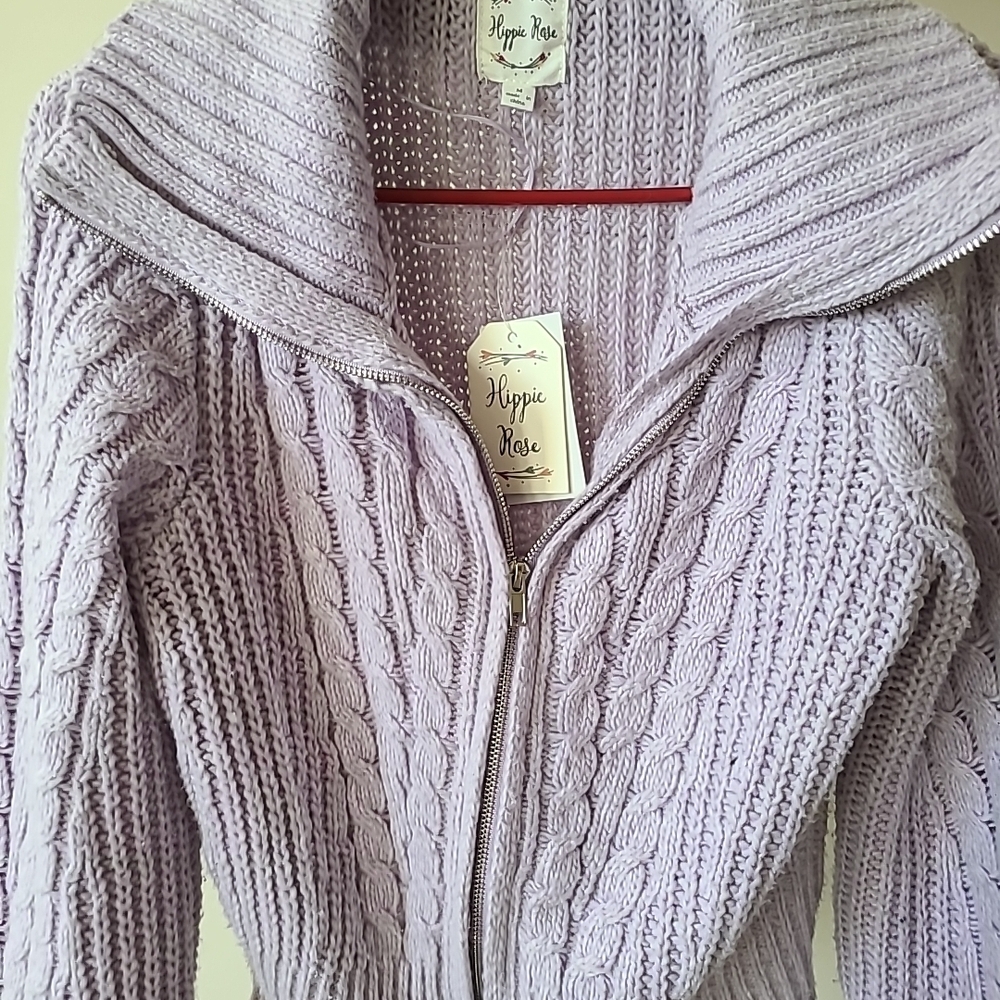 Hippie Rose Lilac Cable Knit Turtleneck Sweater